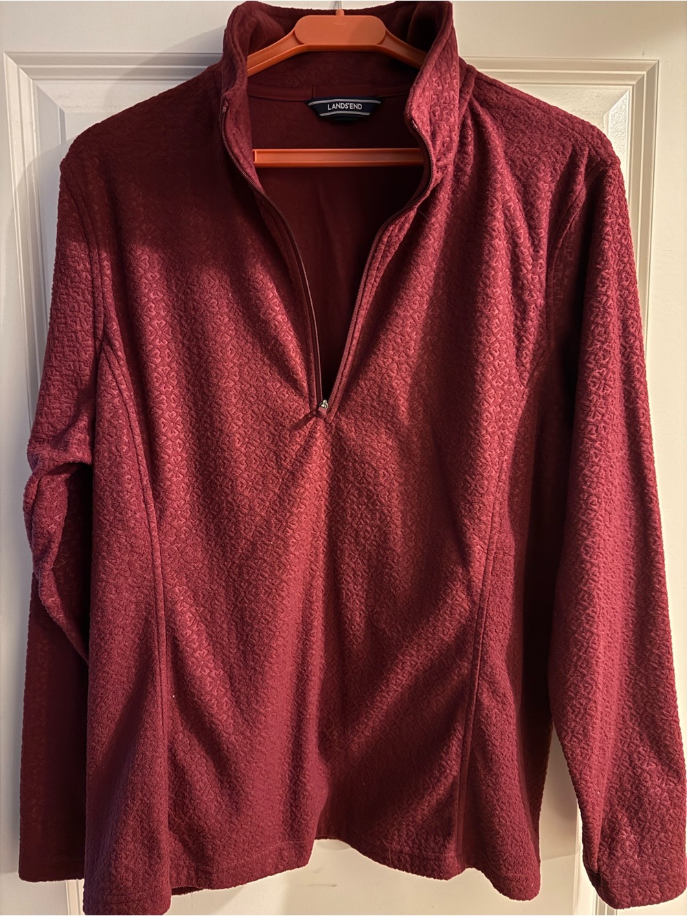 Lands' End Women's Burgundy Polyester Fleece 1/4 Zip Mock Neck Size L